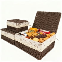 MEHOOM Wicker Basket Set of 3 – Woven Storage Baskets for Bedroom, Closet, Table, or Living Room (Dark Brown)