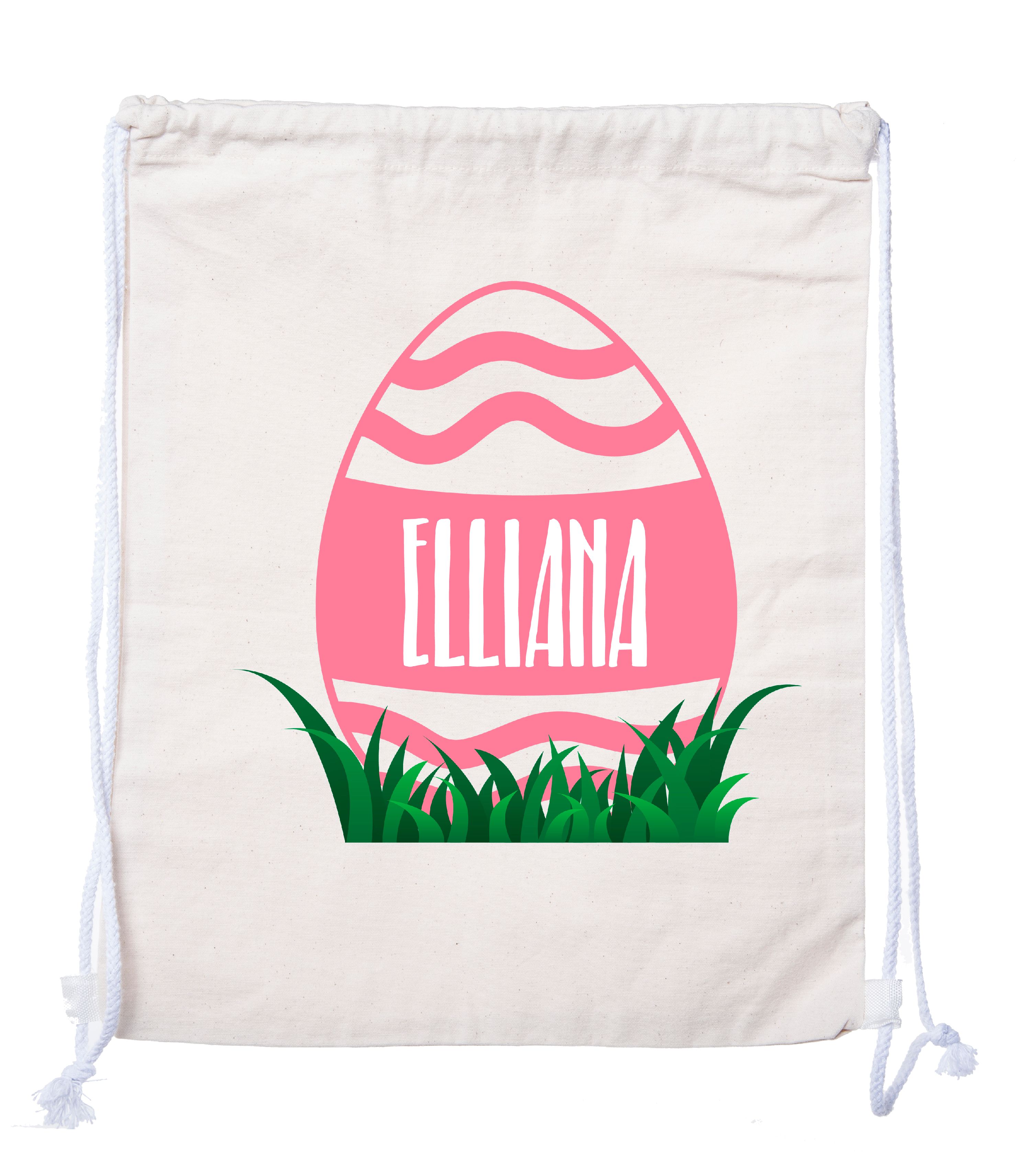 Wavy Egg Custom Name Color in Easter Cotton Drawstring Bag