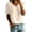 Beige, variant on Women's Eyelet Short Sleeve Shirts Summer Breathable V-Neck Plain Blouse Loose Fit Casual Boho Beach Cruise Tops Blue