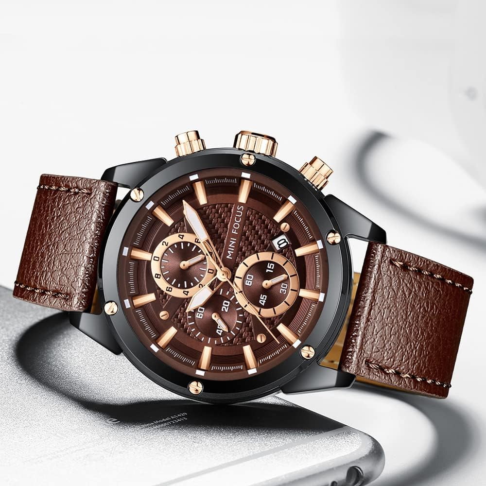 Men Watches Business Casual Wrist Watches (Multifunction/Waterproof/Luminous/Calendar) Genuine Leather Band Fashion Watch for Men