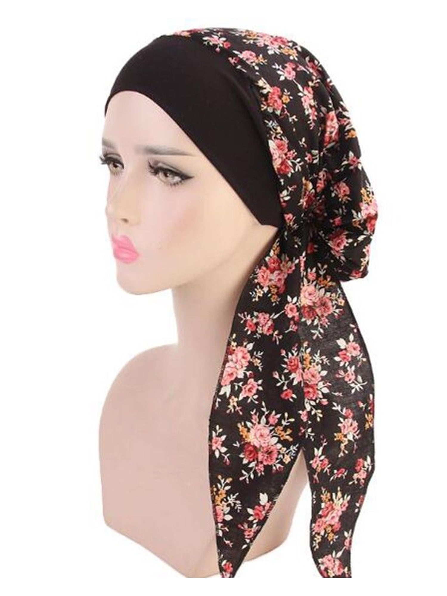 Islamic Women Turban Hat Head Scarf Long Tail Hijabs Chemo Cap Headwear Pleated