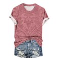 thumbnail image 4 of Cmfcve Summer Shirts for Women Round Neck Button Tunic Blouse Short Sleeves Printed Vacation Tee Shirt, 4 of 6