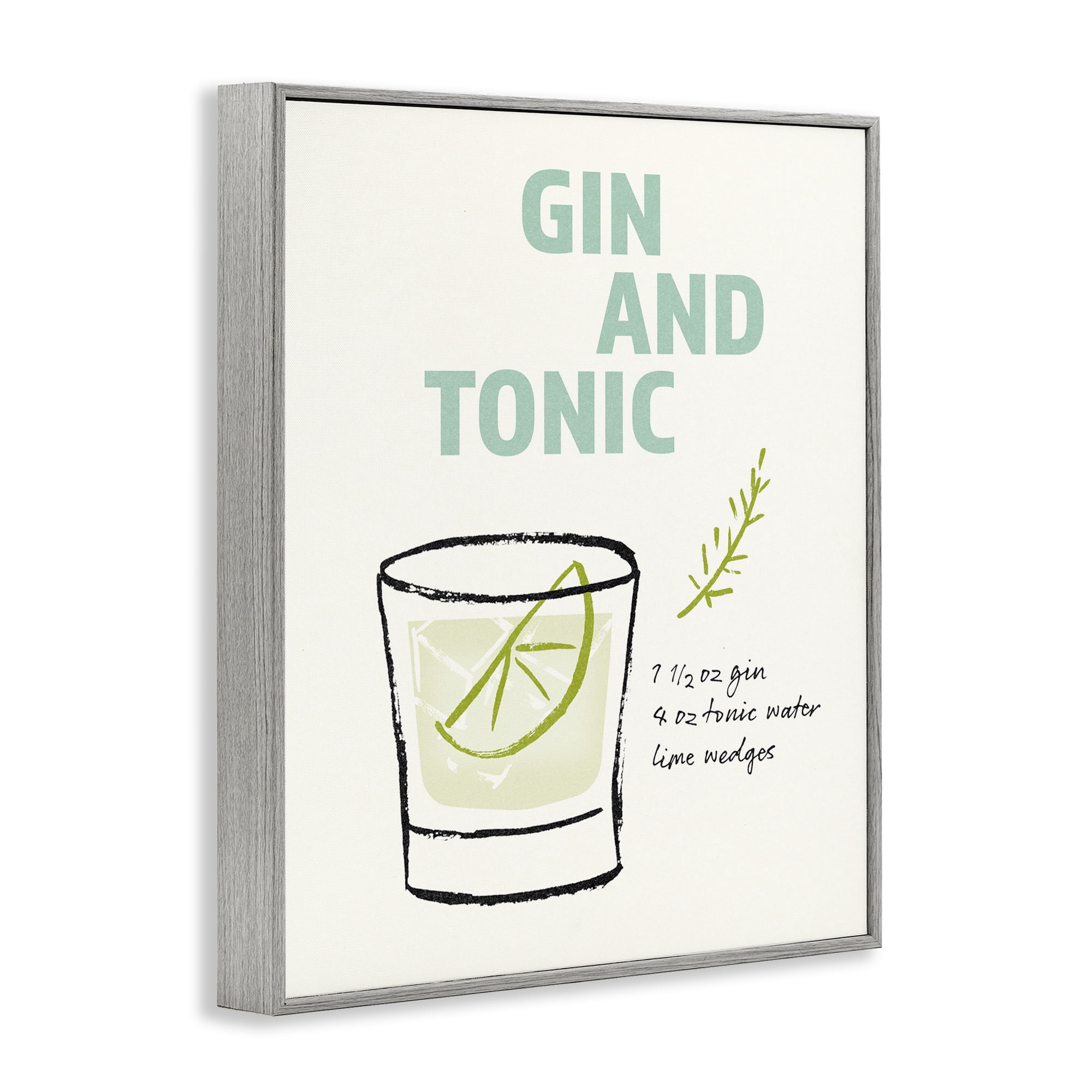 Stupell Industries Gin & Tonic Recipe Food & Beverage Painting Gray Framed Art Print Wall Art, 24 x 30