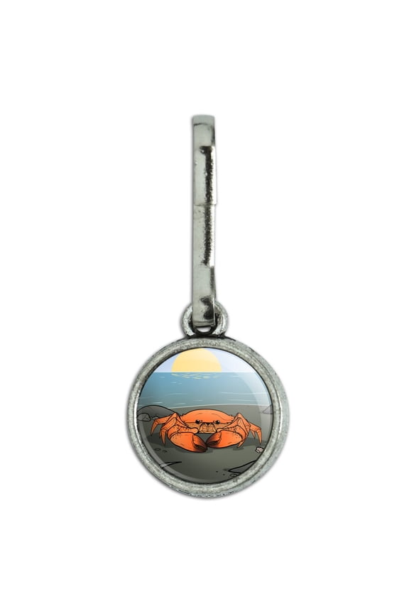 Crab On Beach Antiqued Charm Clothes Purse Suitcase Backpack Zipper Pull Aid