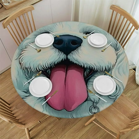 

Autua Dogs Tongues Painted Round Tablecloth - Stain-Resistant & Washable - Ideal for Indoor and Outdoor Use - Elastic Edge - Multiple Sizes Available 54 -58