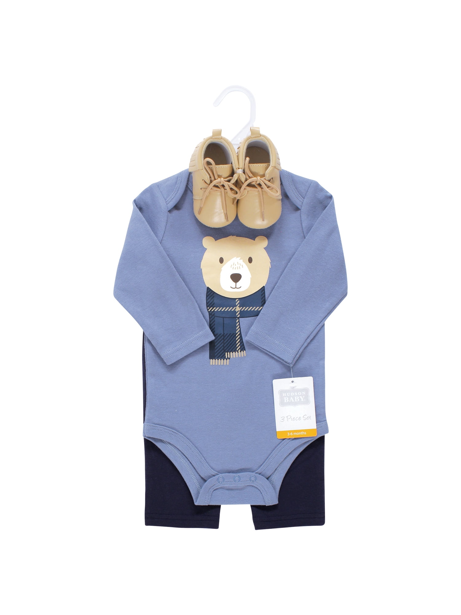 Hudson Baby Long Sleeve Bodysuit And Pant Set with Shoes, 0-18 Months