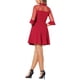 thumbnail image 3 of Vestido de fiesta mini A-Line con malla transparente y mangas 3/4, escote en forma de llave, color rojo M, 3 of 5