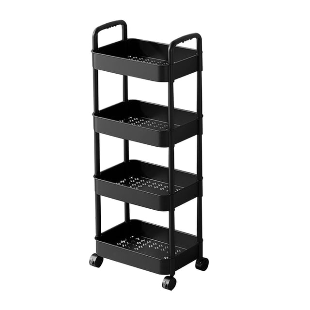 Chanana 4-Tier Plastic Rolling Utility Cart with Handle, Multi-Functional Storage Trolley for Office, Living Room, Kitchen, Movable Storage Organizer with Wheels, Black