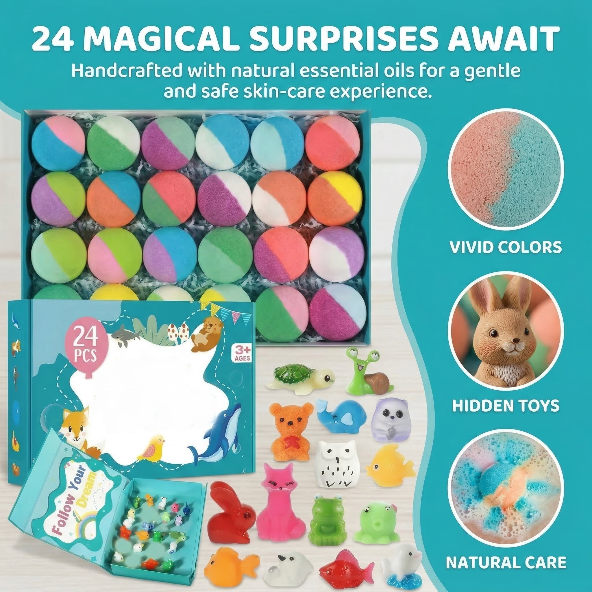 Bath Bomb with Toys Inside, 24 Pcs Kids Bath Bomb Gift Set, Easter Basket Stuffers, Easter Gifts for Kids, Easter Egg Bath Bomb, Bubbles for Kids, Bath Toys for Kids