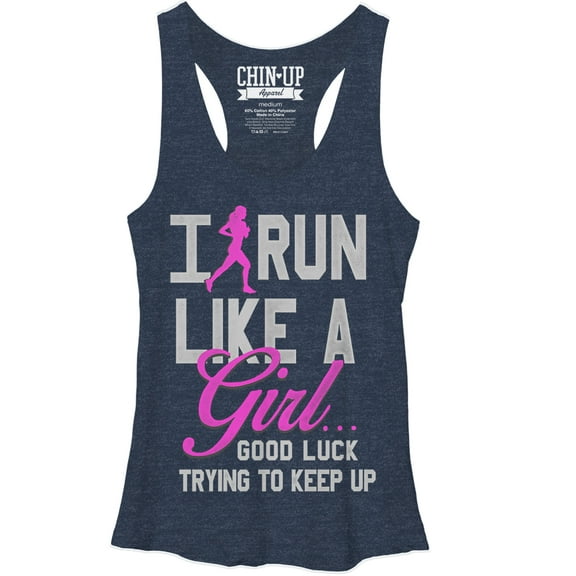 Women's CHIN UP Run Like a Girl Racerback Tank Top Navy Heather Large