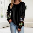 thumbnail image 4 of larppty Women Crewneck Flower Print Long Sleeve Sweatshirts Floral Graphic Tops Casual Loose Fit Pullover Shirts (Black, L), 4 of 9