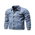 thumbnail image 2 of Men Denim Jacket Solid Color Lapel Button-Down Coat Casual Slim Fit Jacket, 2 of 6