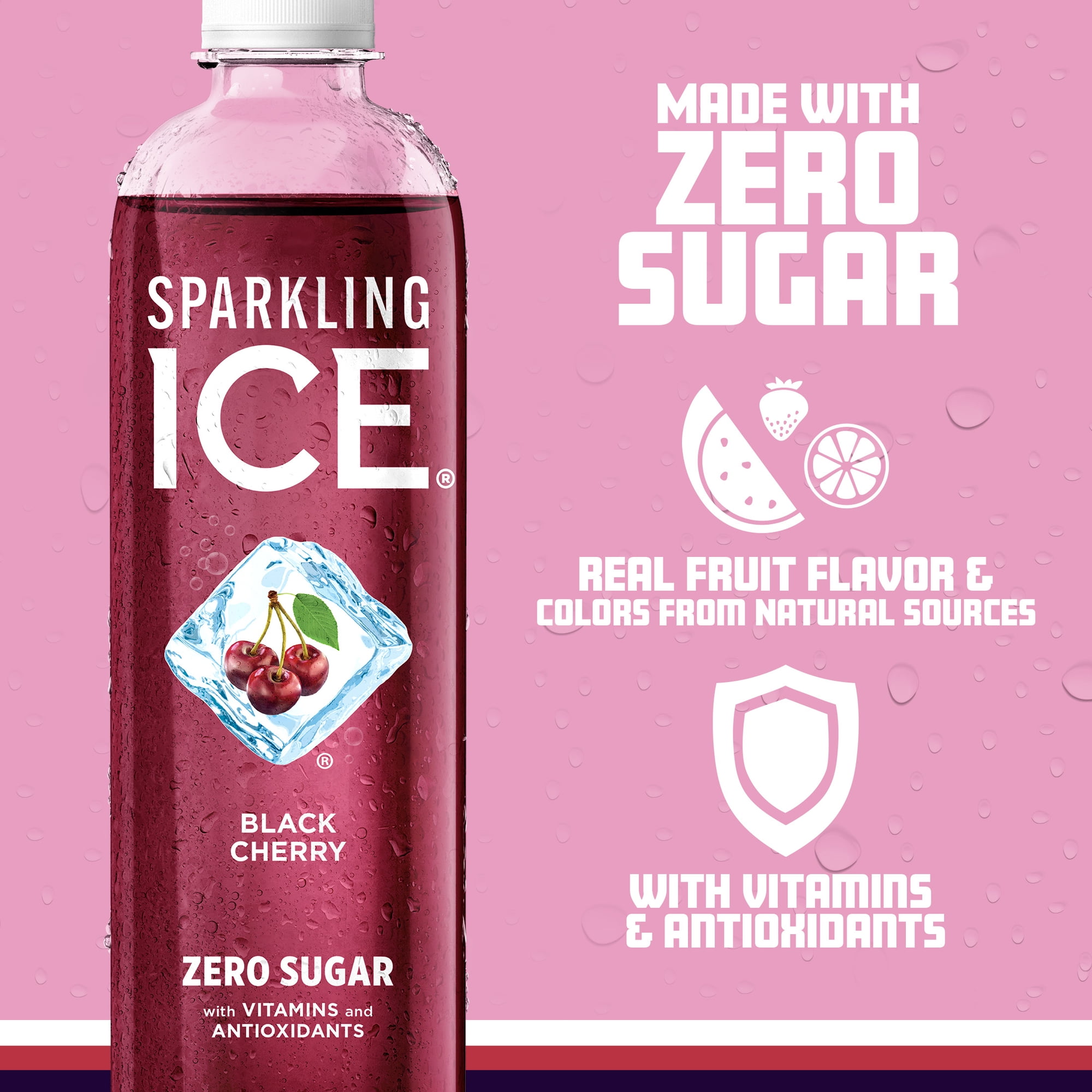 Sparkling Ice, Black Cherry Sparkling Water, 17 fl oz Bottles (Pack of 12)