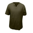 thumbnail image 4 of BiZtdJrK Mens Cotton Linen Shirts Casual Regular-Fit Short Sleeve T-Shirt Summer Lightweight Button Henley Shirt Vacation Beach Tops Army Green XL Saving Sales, 4 of 9