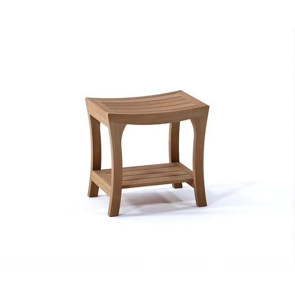 18" Brisbane Luxury Solid Teak Wood Shower Bench with Shelf