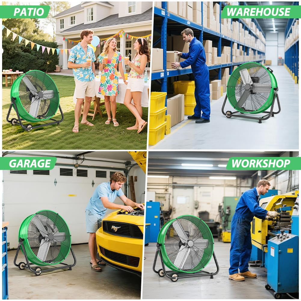 Nordic Hygge 24 in. High-Velocity 3-Speed Industrial Drum Fan with Wheels and Adjustable Tilt in Green