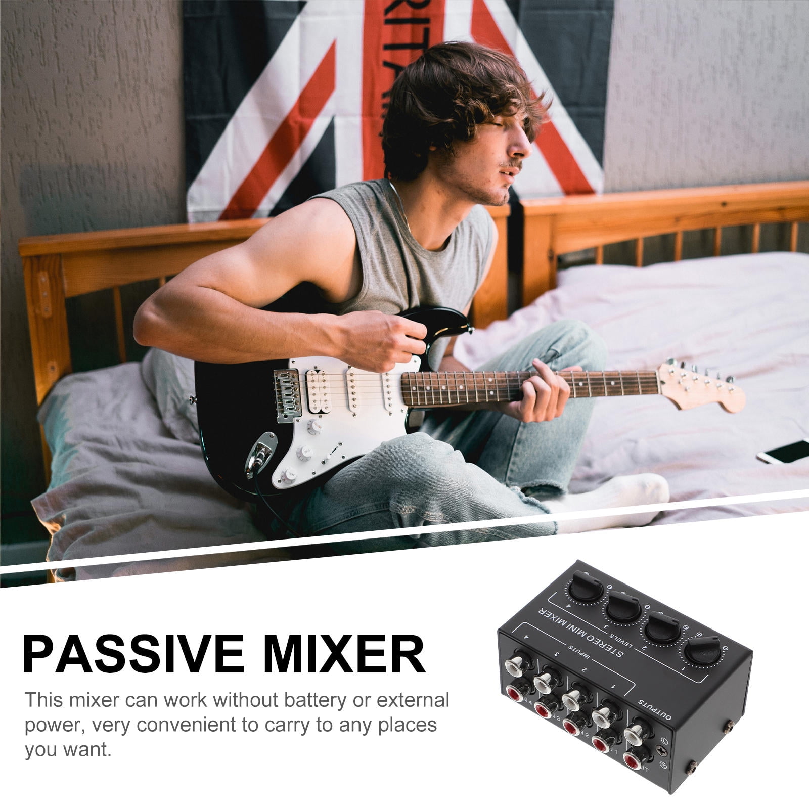 PENIKOKO 4-Channel Audio Mixer Black Studio Mixer for Recording and Audio Engineering Use