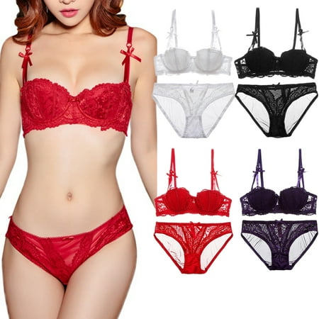 

Girl s 1/2 Cup Sexy Lace Gathered Underwired Bra+Panty Underwear Suit