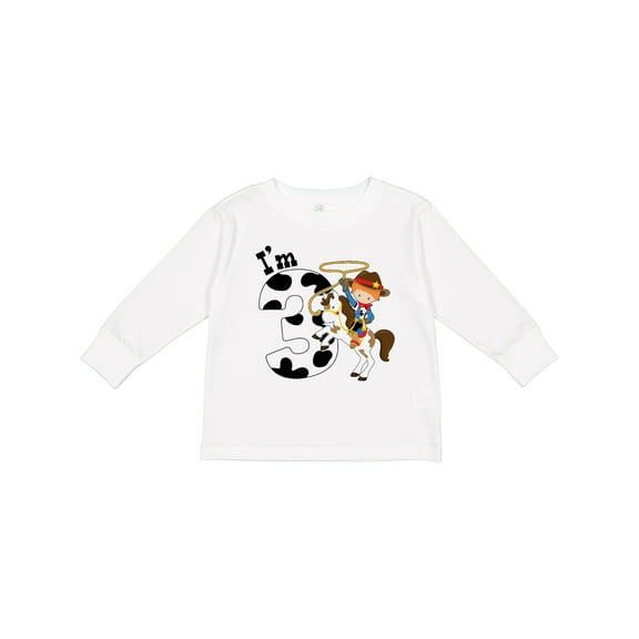 Inktastic I'm Three-cowboy Riding Horse Birthday Boys Long Sleeve Toddler T-Shirt