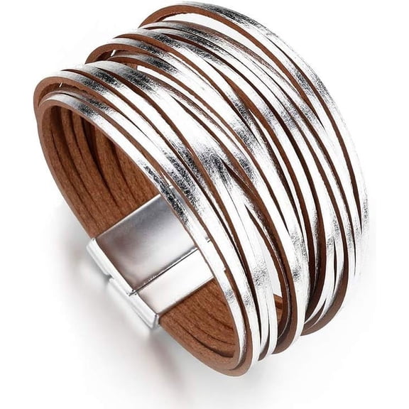 SUETOR Women's Leather Wrapped Bracelet, Multi-Layer Bohemian Beaded Cuff Wrap Bangle Jewelry Gift for Her Wife Mom Birthday Anniversary