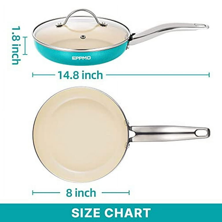  JEETEE Ceramic Frying Pan Skillet Set with Lid, 8, 10  Nonstick Egg Omelette Pan Cookware Set W/Stainless Steel Handle, PFAS-Free,  Oven Safe, Compatible W/All Stovetops, Beige: Home & Kitchen