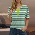 thumbnail image 3 of Camiseta de Manga Corta para las Mujeres con Cuello en V de Impresión de Rayas con Botón, Blusa Casual para el Hogar Y Diario, 3 of 5