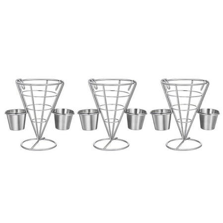 

3Pcs French Fries Mesh Stand Cone Shape Food Holder Snack Serving Rack (Black)