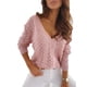 thumbnail image 1 of Suéter de punto para mujer, Top hueco, manga larga, cuello en V profundo, suelto, informal, mantiene el calor, Color puro, 1 of 6