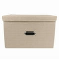 thumbnail image 3 of Linen Fabric Storage Bin Closet Organizer W/ Lid & Metal Handle 14.6*10.2*10.6In, 3 of 5