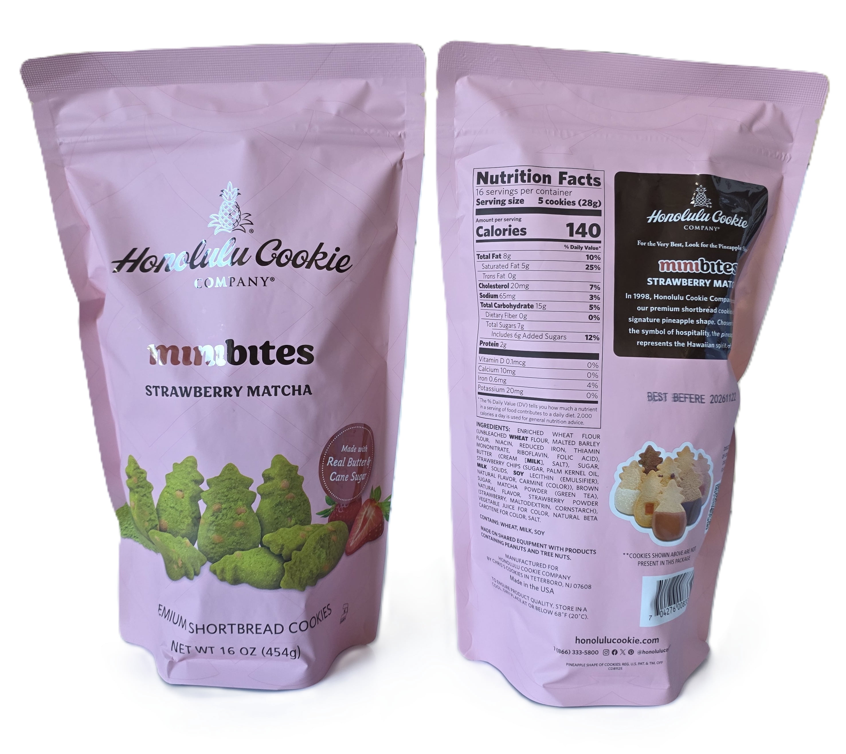 [Pack of 2] Honolulu Cookie MiniBites Strawberry Matcha Shortbread Cookies, 16 oz (454g)