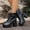 Black, variant on Womens Platform Chunky Heel Ankle Booties, Leather Self Tie Design, Handmade Square Toe Boots for Casual Daily Wear, Versatile Leather Booties for Commuting Travel Gift
