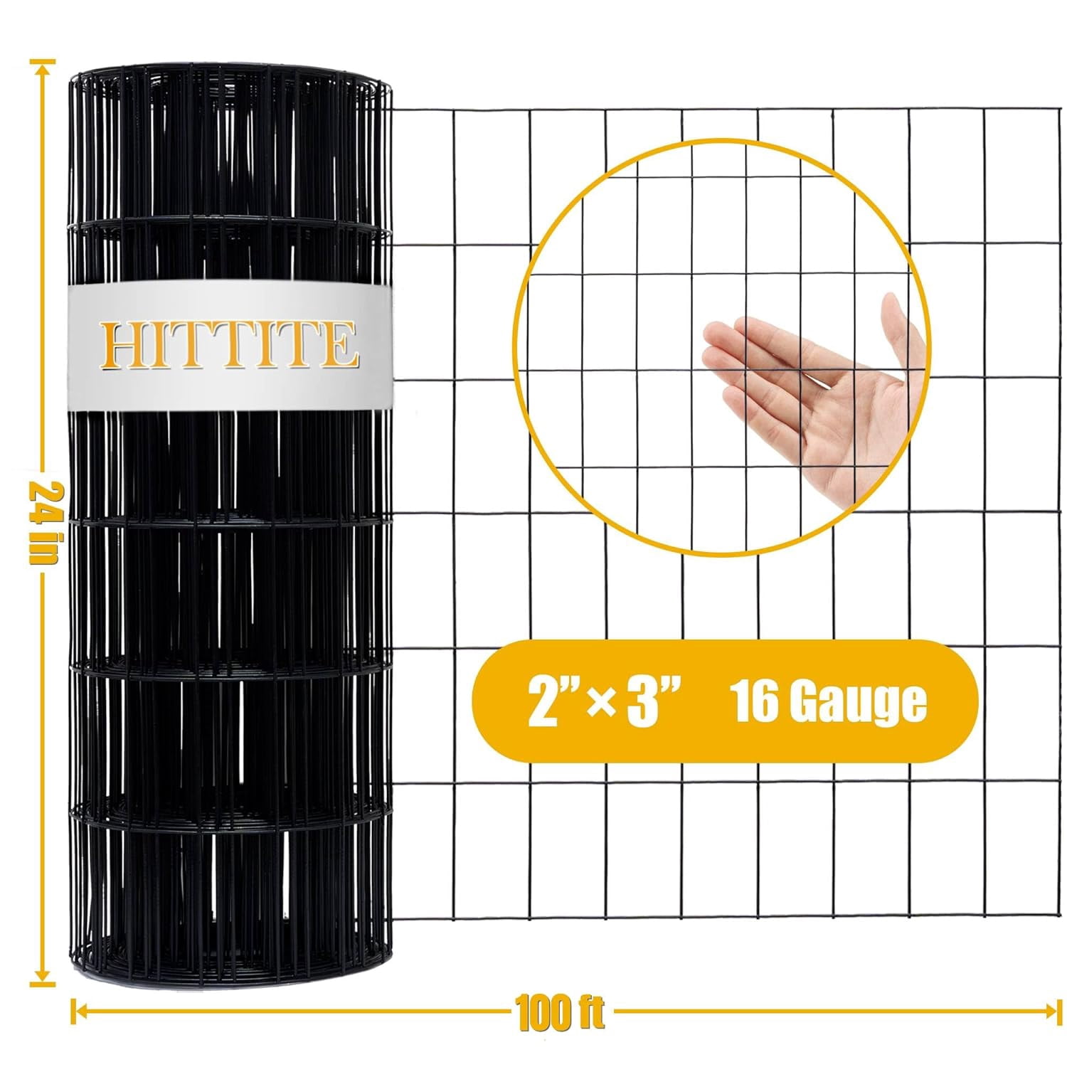 Black PVC Coated Welded Wire Fence, 24in(H) x100ft(L), 2 inch x 3 inch 16GA Garden Border Fence Roll, Vinyl Metal Chicken Wire Fencing Mesh Roll for Yard Vegetable Plant Protection Poultry Netting