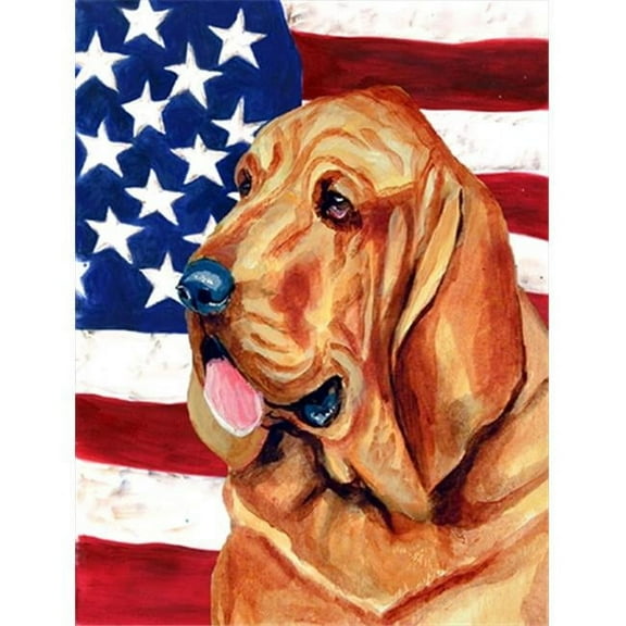 28 x 40 in. USA American Flag with Bloodhound House Size Canvas Flag