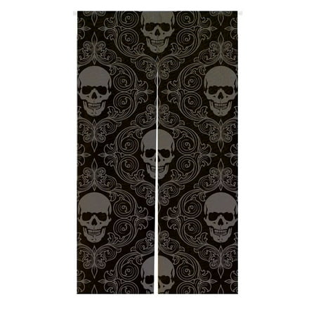 Hanging New Curtains GCKG Dark Balck World Skull With Lacy Pattern Window Door Cover Curtain, Home Decoration Cotton and linen Hanging Curtain Size 85x150 CM ()