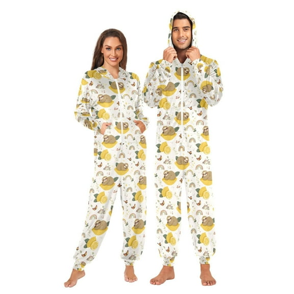 Adult Christmas Onesie Sloth Lemon Rainbow Adult Zipper One-Piece Pajamas Unisex Pajamas with Pockets