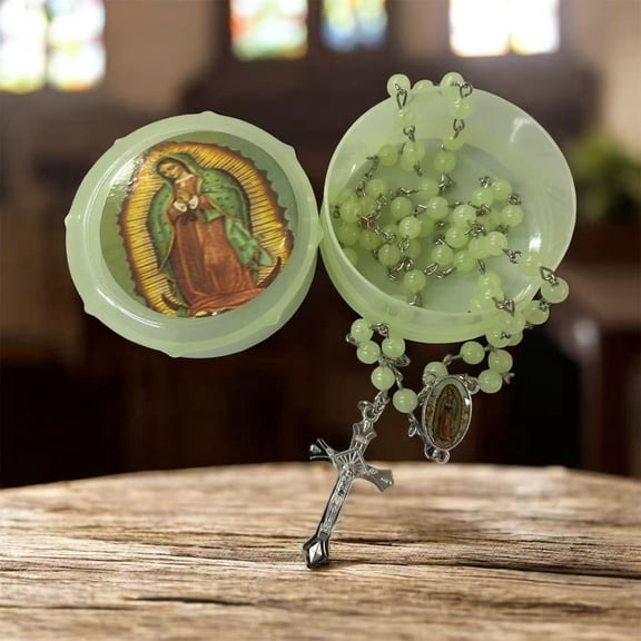 Glow in the Dark Rosary Necklace Catholic Crucifix Cross Our Lady of guadalupe