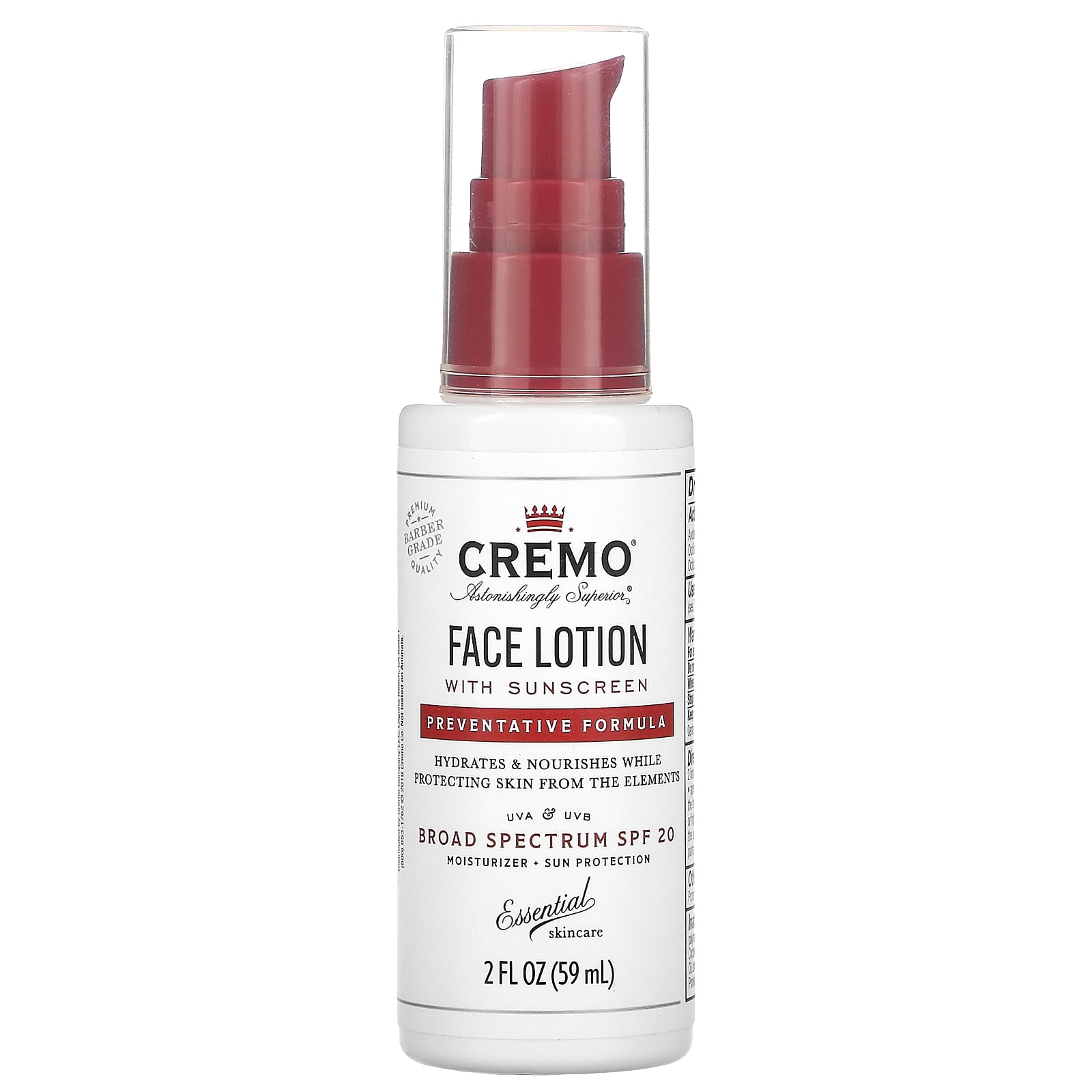 Face Lotion with Sunscreen, Preventative Formula, SPF 20, 2 fl oz (59 ml), Cremo