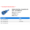 thumbnail image 2 of Radiator Drain Plug - Compatible with 2007 - 2013 BMW 335i 2008 2009 2010 2011 2012, 2 of 2