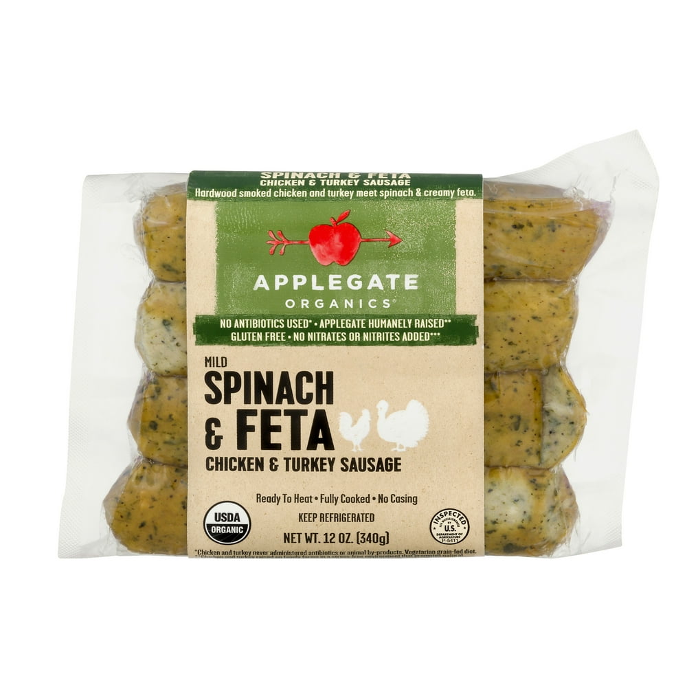Applegate Organics Mild Spinach & Feta Chicken & Turkey Sausage, 12 Oz