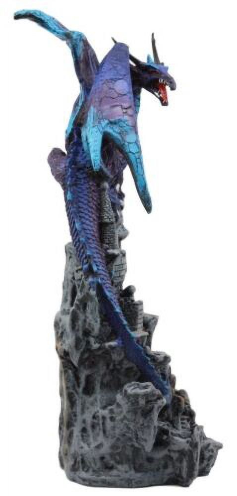 Ebros Hyperion Gemstone Midnight Dragon Protecting Stone Castle Figurine 11.75"H
