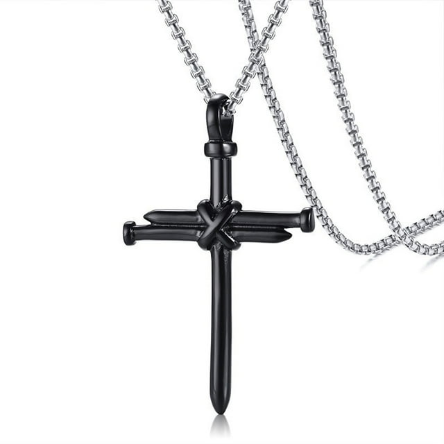 Pendentif Croix à Clous pour Hommes Colliers en Acier Inoxydable Punk Christian Prayer