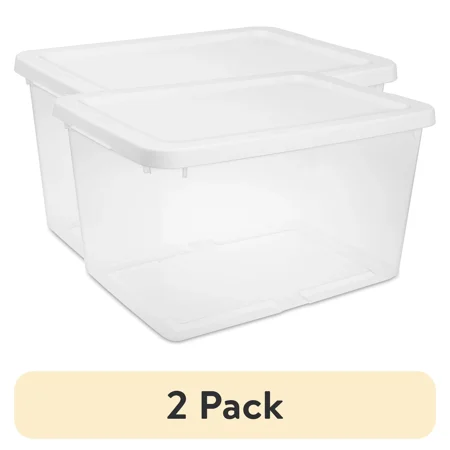 (2 Pack) Sterilite Storage Bin 20 Qt Clear Plastic Container With Snap-On Lid