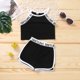 thumbnail image 5 of Conjunto de ropa deportiva para niños, camisola y pantalones cortos con letras de retales de 2 a 6 años, 2 uds., chaleco informal para niñas y niños, 5 of 6