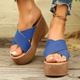 thumbnail image 2 of Xfvqtps Flatform Sandals Women Slide Thick Sole High Heels Open Toe Cross Straps Non Slip Leather Beach Summer Slide Sandals Blue, 2 of 9