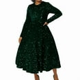 thumbnail image 2 of Women'S Sequin Plus Size Long Sleeve A-Line Flared Party Cocktail Sparkle Glitter Evening Shiny Maxi Dress Green XXL, 2 of 6