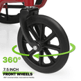 thumbnail image 6 of Magshion *FDA APPROVED* Transport Wheelchair with Flip Back Armrests & Swing-Away Footrests, Folding Transport Chair with 24" Rear Wheels, 300lbs Weight Capacity, Red, 6 of 14