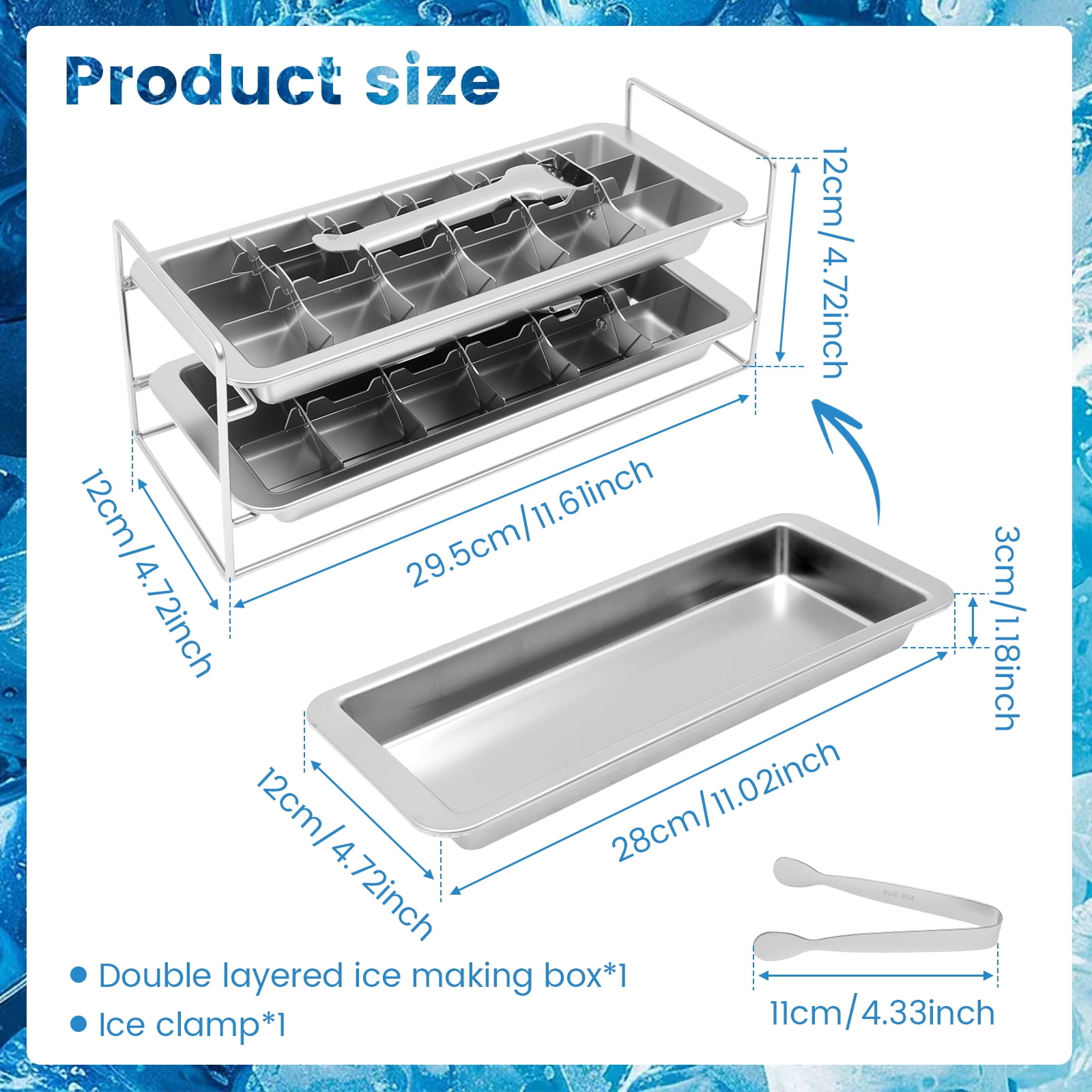 LINFANG 2 Pcs Stainless Steel Ice Cube Tray with Stand and Clip Reusable Metal Ice Cube Tray with Easy Release Lever Total 36 Slots for Bars and Kitchens