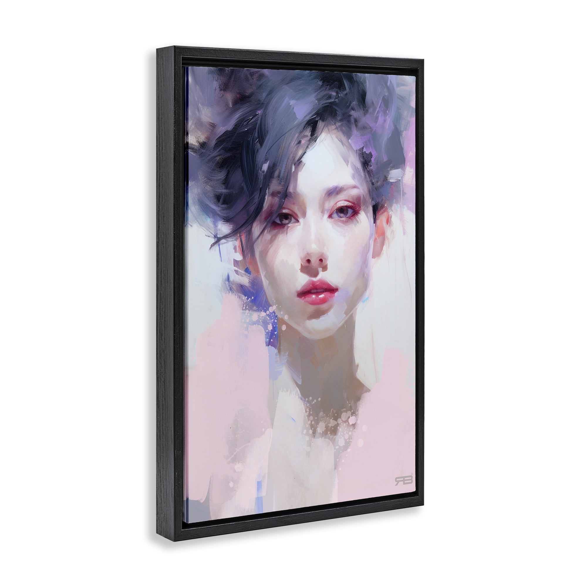 Stupell Industries Purple Haired Woman Novelty Painting Black Floater Framed Art Print Wall Art, 17 x 25