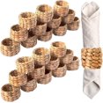 thumbnail image 1 of Paquete de 24 servilleteros tejidos, anillos redondos bohemios hechos a mano por jacinto de agua natural, servilleteros de tela para fiestas, bodas, suministros para decoración de mesa de cena, 1 of 1