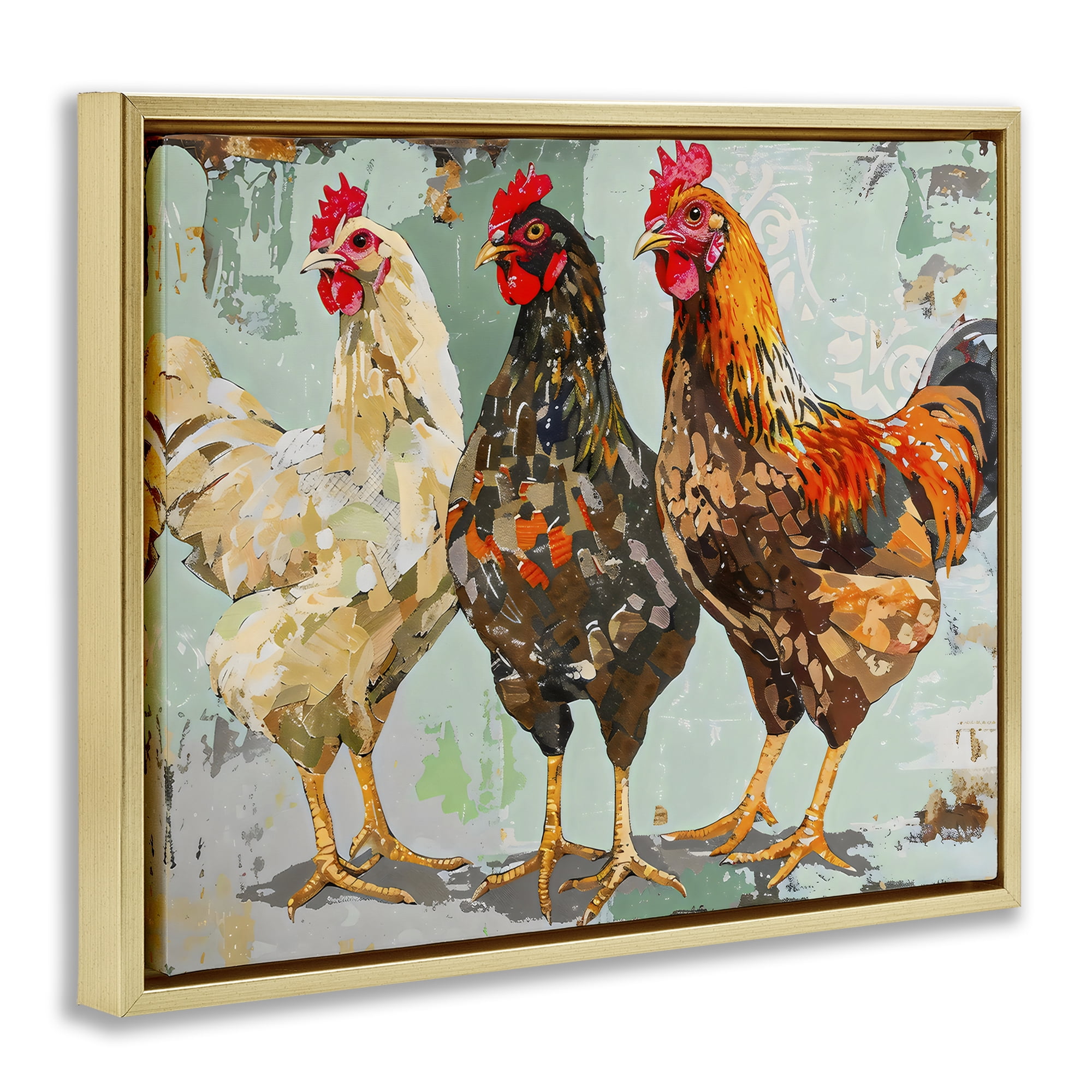 Stupell Industries Abstract Chickens Trio Gold Framed Floater Canvas Wall Art, design by Creative Studio